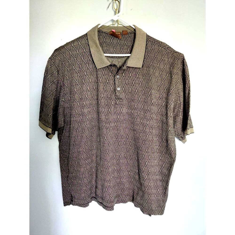Tasso Elba Mens Golf Shirt Sz XL Brown Black Geometric